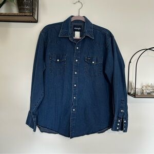 Wrangler Denim Blue Pearl Snap Button Up Long Sleeve Shirt